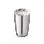 SLIDER. Copo de viagem para sublima&ccedil;&atilde;o em a&ccedil;o inox de parede dupla t&eacute;rmica, isolada a v&aacute;cuo (380 mL) - Cromado satinado