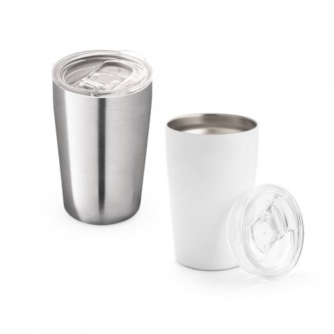 SLIDER. Copo de viagem para sublima&ccedil;&atilde;o em a&ccedil;o inox de parede dupla t&eacute;rmica, isolada a v&aacute;cuo (380 mL)