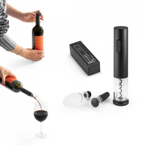 WINERY. Conjunto de saca-rolhas el&eacute;trico e acess&oacute;rios em ABS e TPE