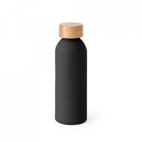 QUETA SOFT. Squeeze em alum&iacute;nio com acabamento emborrachado (550 mL) - Preto
