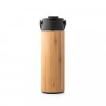 LAVER. Garrafa em a&ccedil;o inox e bambu de parede dupla t&eacute;rmica, isolada a v&aacute;cuo (440 mL) - Preto