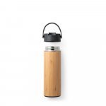 LAVER. Garrafa em a&ccedil;o inox e bambu de parede dupla t&eacute;rmica, isolada a v&aacute;cuo (440 mL) - Preto