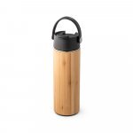 LAVER. Garrafa em a&ccedil;o inox e bambu de parede dupla t&eacute;rmica, isolada a v&aacute;cuo (440 mL) - Preto