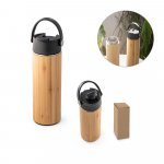 LAVER. Garrafa em a&ccedil;o inox e bambu de parede dupla t&eacute;rmica, isolada a v&aacute;cuo (440 mL)
