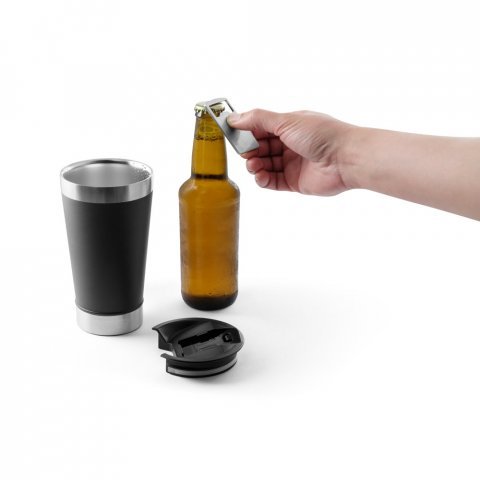 HALPERT LID. Copo de viagem em a&ccedil;o inox t&eacute;rmico, com parede dupla isolada a v&aacute;cuo (630 mL) - Preto