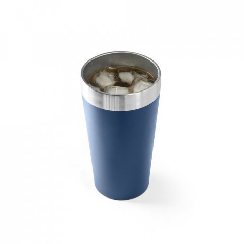 HALPERT. Copo de viagem em a&ccedil;o inox t&eacute;rmico, com parede dupla isolada a v&aacute;cuo (540 mL) - Azul marinho