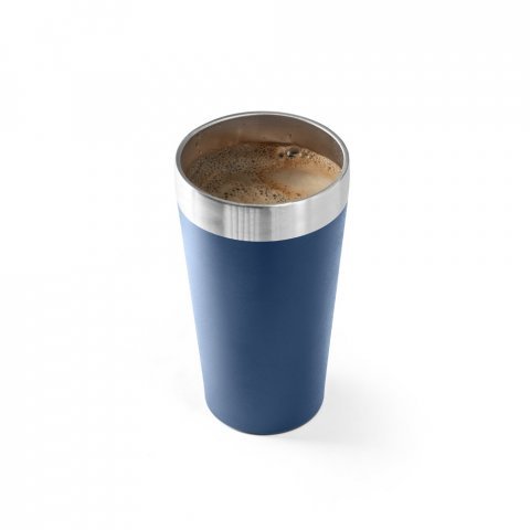 HALPERT. Copo de viagem em a&ccedil;o inox t&eacute;rmico, com parede dupla isolada a v&aacute;cuo (540 mL) - Azul marinho