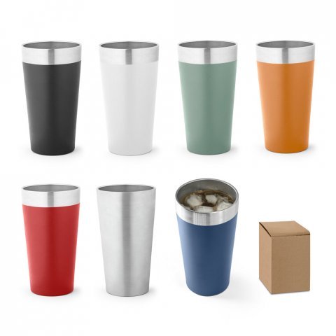 HALPERT. Copo de viagem em a&ccedil;o inox t&eacute;rmico, com parede dupla isolada a v&aacute;cuo (540 mL)