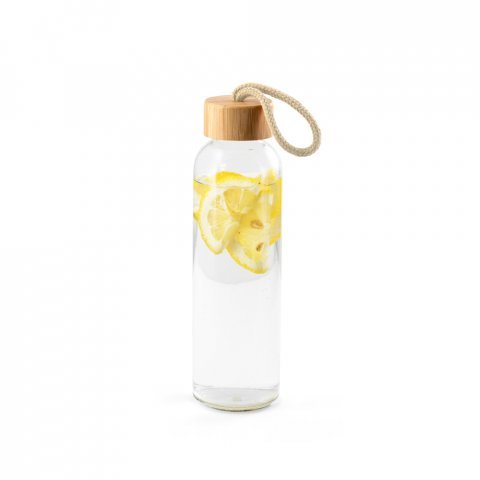 SOLER BAMBU. Squeeze para sublima&ccedil;&atilde;o em vidro com tampa em bambu (500 mL) - Natural