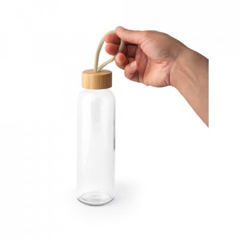 SOLER BAMBU. Squeeze para sublima&ccedil;&atilde;o em vidro com tampa em bambu (500 mL) - Natural