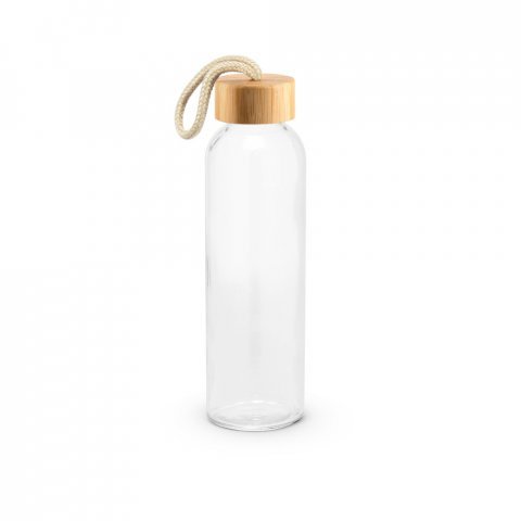 SOLER BAMBU. Squeeze para sublima&ccedil;&atilde;o em vidro com tampa em bambu (500 mL) - Natural