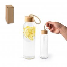 SOLER BAMBU. Squeeze para sublima&ccedil;&atilde;o em vidro com tampa em bambu (500 mL)
