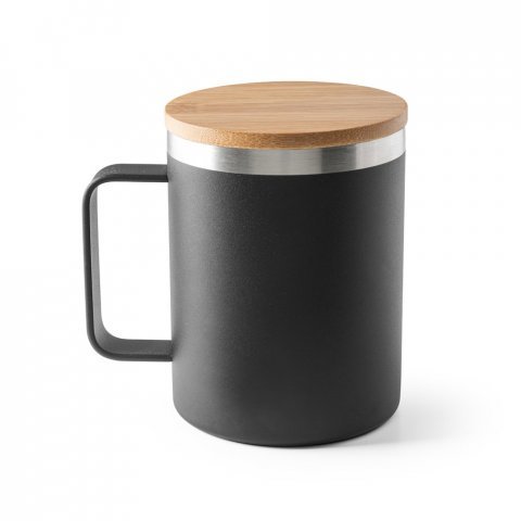 LAUDA. Copo de viagem em a&ccedil;o inox 90% reciclado, t&eacute;rmico com parede dupla isolada a v&aacute;cuo (420 mL) - Preto