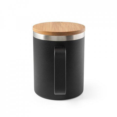 LAUDA. Copo de viagem em a&ccedil;o inox 90% reciclado, t&eacute;rmico com parede dupla isolada a v&aacute;cuo (420 mL) - Preto