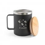 LAUDA. Copo de viagem em a&ccedil;o inox 90% reciclado, t&eacute;rmico com parede dupla isolada a v&aacute;cuo (420 mL) - Preto