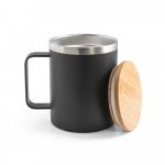 LAUDA. Copo de viagem em a&ccedil;o inox 90% reciclado, t&eacute;rmico com parede dupla isolada a v&aacute;cuo (420 mL) - Preto