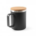 LAUDA. Copo de viagem em a&ccedil;o inox 90% reciclado, t&eacute;rmico com parede dupla isolada a v&aacute;cuo (420 mL) - Preto