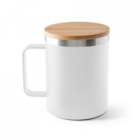 LAUDA. Copo de viagem em a&ccedil;o inox 90% reciclado, t&eacute;rmico com parede dupla isolada a v&aacute;cuo (420 mL) - Branco