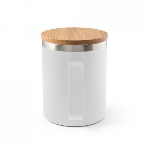 LAUDA. Copo de viagem em a&ccedil;o inox 90% reciclado, t&eacute;rmico com parede dupla isolada a v&aacute;cuo (420 mL) - Branco