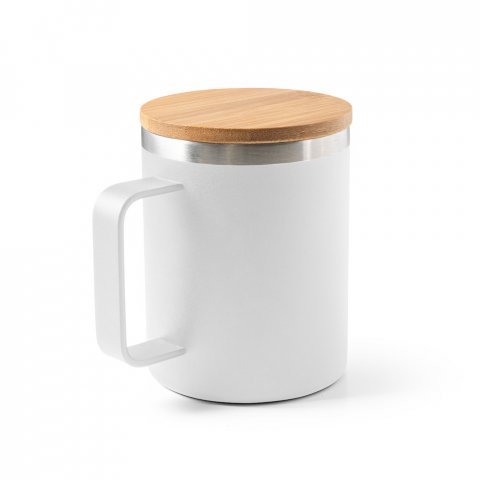 LAUDA. Copo de viagem em a&ccedil;o inox 90% reciclado, t&eacute;rmico com parede dupla isolada a v&aacute;cuo (420 mL) - Branco