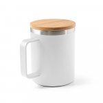 LAUDA. Copo de viagem em a&ccedil;o inox 90% reciclado, t&eacute;rmico com parede dupla isolada a v&aacute;cuo (420 mL) - Branco