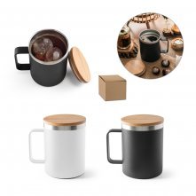 LAUDA. Copo de viagem em a&ccedil;o inox 90% reciclado, t&eacute;rmico com parede dupla isolada a v&aacute;cuo (420 mL)