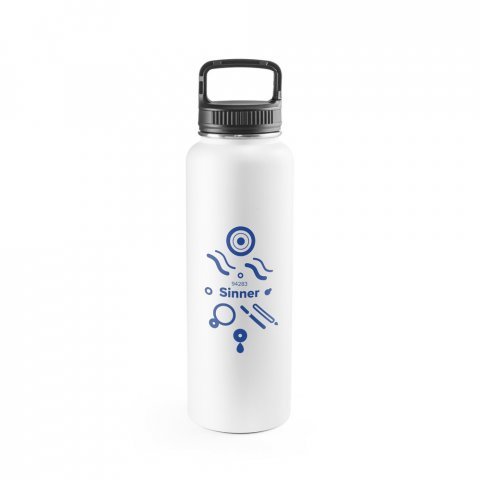 SINNER. Garrafa esportiva em a&ccedil;o inox 90% reciclado com revestimento em p&oacute; (1200 mL) - Branco
