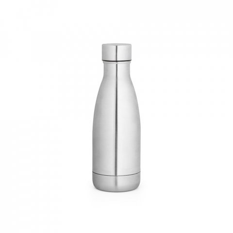 RE-BUFFON S. Garrafa t&eacute;rmica em a&ccedil;o inox 90% reciclado com parede dupla, isolada a v&aacute;cuo com acabamento em mate (400 mL) - Cromado satinado