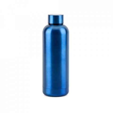 ODIN METTALIC. Garrafa em a&ccedil;o inox 90% reciclado de parede dupla t&eacute;rmica, isolada a v&aacute;cuo (550 mL) - Azul royal