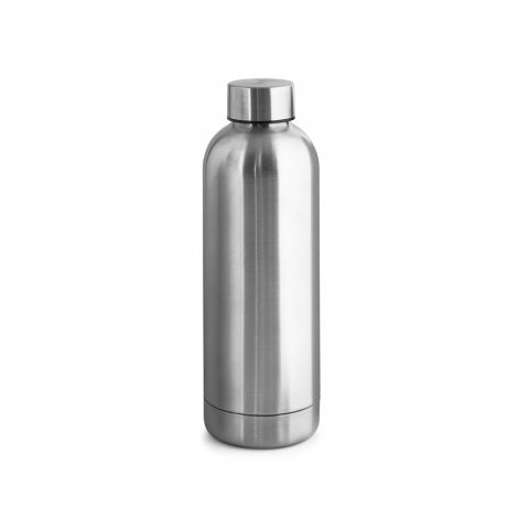 ODIN METTALIC. Garrafa em a&ccedil;o inox 90% reciclado de parede dupla t&eacute;rmica, isolada a v&aacute;cuo (550 mL) - Cromado satinado