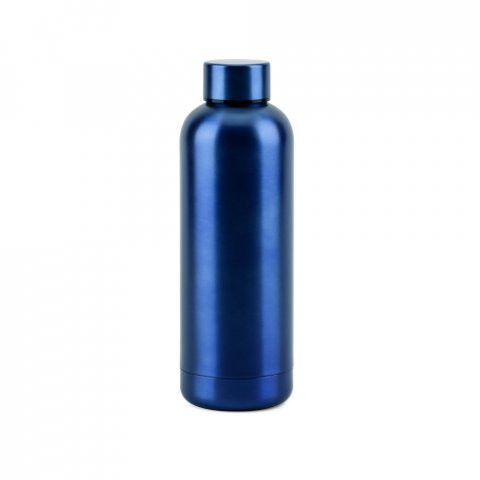 ODIN METTALIC. Garrafa em a&ccedil;o inox 90% reciclado de parede dupla t&eacute;rmica, isolada a v&aacute;cuo (550 mL) - Azul marinho