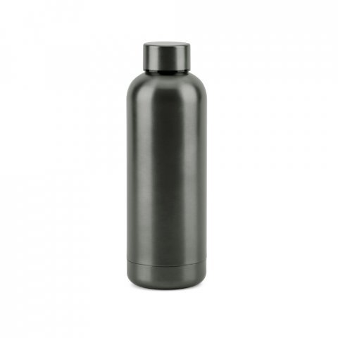 ODIN METTALIC. Garrafa em a&ccedil;o inox 90% reciclado de parede dupla t&eacute;rmica, isolada a v&aacute;cuo (550 mL) - Chumbo