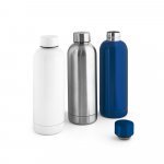 ODIN METTALIC. Garrafa em a&ccedil;o inox 90% reciclado de parede dupla t&eacute;rmica, isolada a v&aacute;cuo (550 mL)