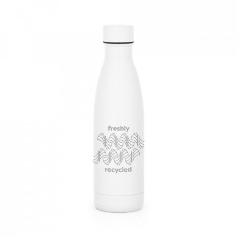 RE-BUFFON M. Garrafa t&eacute;rmica em a&ccedil;o inox 90% reciclado com parede dupla, isolada a v&aacute;cuo com acabamento em mate (520 mL) - Branco