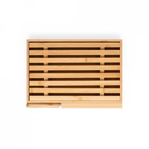 PASSARD. T&aacute;bua para p&atilde;o em bambu com faca em a&ccedil;o inox - Natural