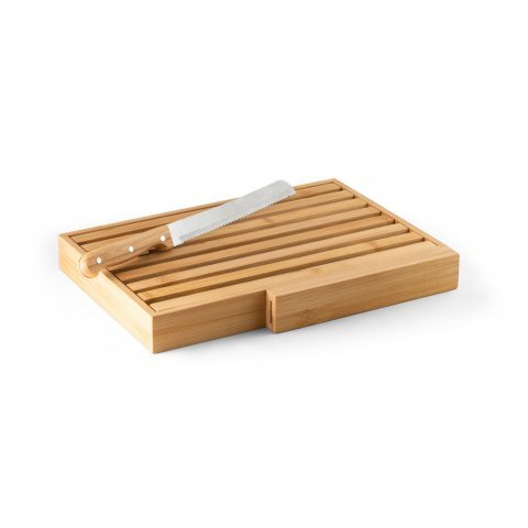 PASSARD. T&aacute;bua para p&atilde;o em bambu com faca em a&ccedil;o inox - Natural