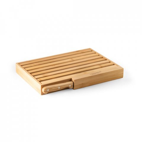 PASSARD. T&aacute;bua para p&atilde;o em bambu com faca em a&ccedil;o inox - Natural