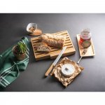 PASSARD. T&aacute;bua para p&atilde;o em bambu com faca em a&ccedil;o inox