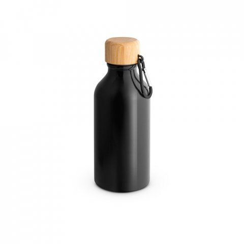 ROUSEY. Squeeze em alum&iacute;nio 100% reciclado com cor s&oacute;lida brilhante (400 mL) - Preto