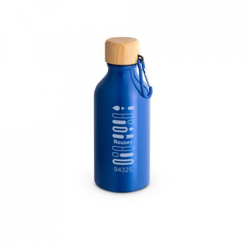 ROUSEY. Squeeze em alum&iacute;nio 100% reciclado com cor s&oacute;lida brilhante (400 mL) - Azul