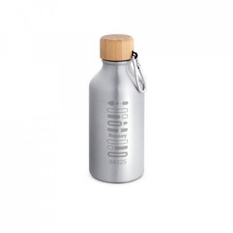 ROUSEY. Squeeze em alum&iacute;nio 100% reciclado com cor s&oacute;lida brilhante (400 mL) - Cromado satinado