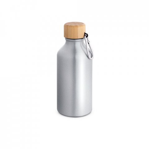 ROUSEY. Squeeze em alum&iacute;nio 100% reciclado com cor s&oacute;lida brilhante (400 mL) - Cromado satinado