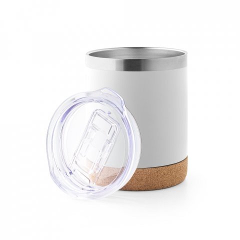 SOLBERG TUMBLER. Copo de viagem em a&ccedil;o inox t&eacute;rmico, com parede dupla isolada a v&aacute;cuo (400 mL) - Branco