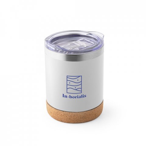 SOLBERG TUMBLER. Copo de viagem em a&ccedil;o inox t&eacute;rmico, com parede dupla isolada a v&aacute;cuo (400 mL) - Branco