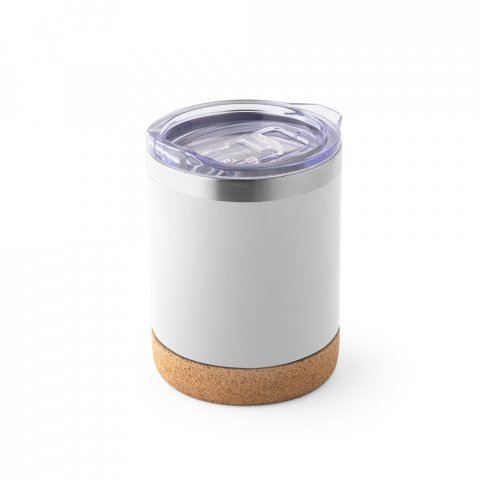SOLBERG TUMBLER. Copo de viagem em a&ccedil;o inox t&eacute;rmico, com parede dupla isolada a v&aacute;cuo (400 mL) - Branco