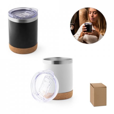 SOLBERG TUMBLER. Copo de viagem em a&ccedil;o inox t&eacute;rmico, com parede dupla isolada a v&aacute;cuo (400 mL)