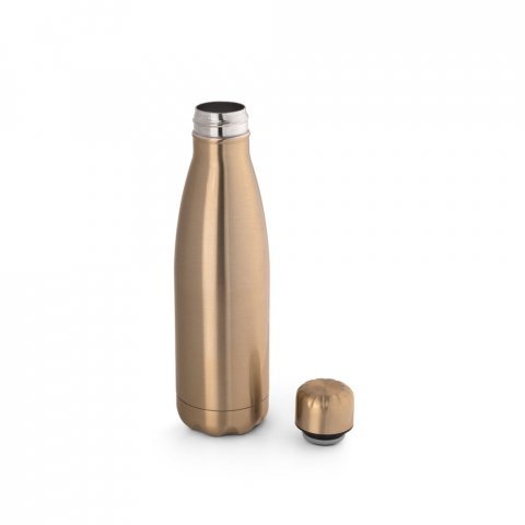 SHOW METALLIC. Garrafa em a&ccedil;o inox de parede dupla t&eacute;rmica, isolada a v&aacute;cuo com acabamento metalizado (510 mL) - Dourado satinado