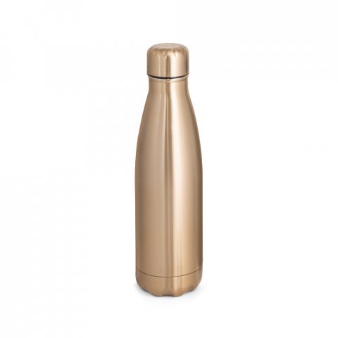 SHOW METALLIC. Garrafa em a&ccedil;o inox de parede dupla t&eacute;rmica, isolada a v&aacute;cuo com acabamento metalizado (510 mL) - Dourado satinado