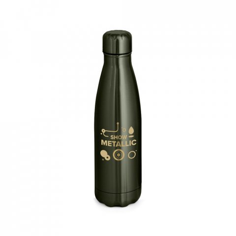 SHOW METALLIC. Garrafa em a&ccedil;o inox de parede dupla t&eacute;rmica, isolada a v&aacute;cuo com acabamento metalizado (510 mL) - Chumbo