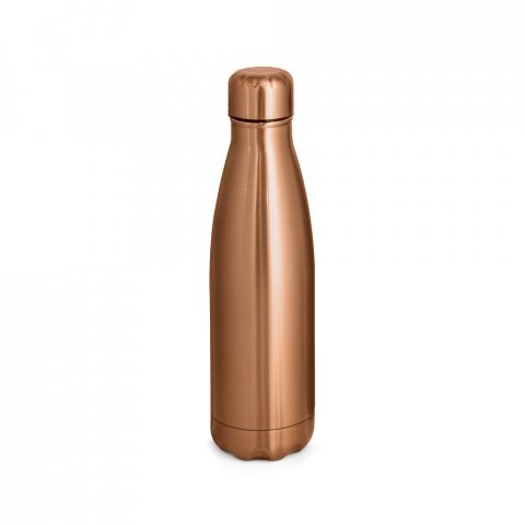 SHOW METALLIC. Garrafa em a&ccedil;o inox de parede dupla t&eacute;rmica, isolada a v&aacute;cuo com acabamento metalizado (510 mL) - Cobre
